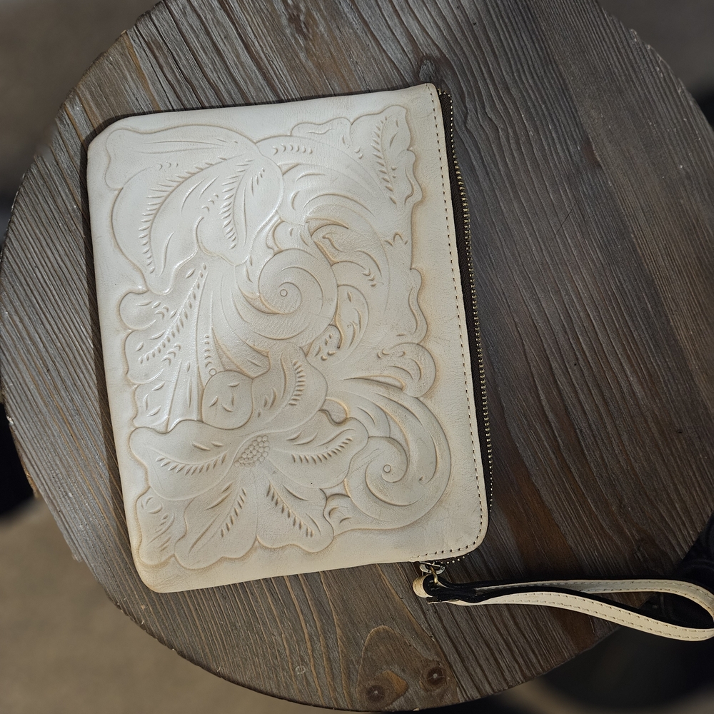 Floral Embossed Leather Wristlet